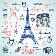 Paris hand drawn illustration with Eiffel tower