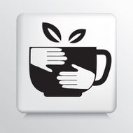 Square Icon With Free Trade Organic Coffee Cup And Hands