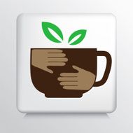 Square Icon With Free Trade Organic Coffee Cup And Hands N2
