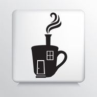 Square Icon with Black Steaming Coffee House Silhouette