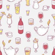 Seamless pattern with doodle drinks in vector