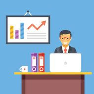 Office work worker at desk in office Flat illustration N2