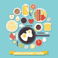 Breakfast time illustration with food and drinks