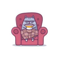 Cat sitting in chair and drinking coffee N2