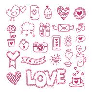 Love icons and symbols hand drawn doodles Wedding Valentine&#039;s day