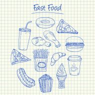 Fast food doodles - squared paper