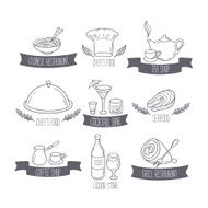Hand drawn food and drinks labels templates for menu or