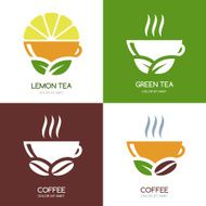 Set of vector green tea and coffee flat logo icons