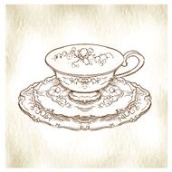 Hand made sketch of tea sets Vector illustration N4