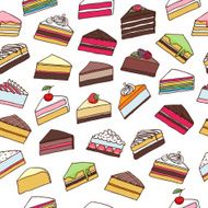 Colorful sweet cakes slices seamless pattern vector illustration