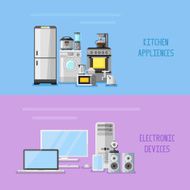 Kitchen appliances and electronic devices horizontal banners
