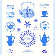 Vector beautiful illustration with teapots logo &amp; decorative el N3