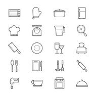 Cooking and Kitchen Utensil Icons Line