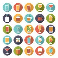 Circular drinks and beverages icons vector set