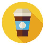 Flat Hot Drink Coffee Cup Circle Icon with Long Shadow