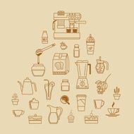 cafe equipment outline icons design collection2