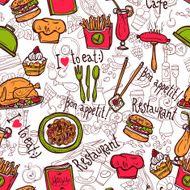 Restaurant symbols seamless pattern doodle sketch