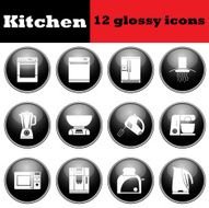 Set of glossy kitchen equipment icons