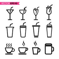 Glass and coffee cup icons vector
