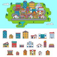 Real Estate City Building House Street Flat Icons Set Isolated