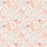 Ornament seamless pattern with tea party objects N6