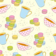 Colorful macaroon cookies and teacup&nbsp;seamless pattern