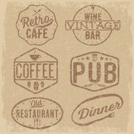 set of vintage cafe pub wine bar and restaurant emblems N4