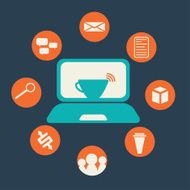internet cafe flat design with icon set N3