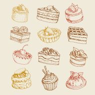 set of different cakes and desserts hand drawn vector illustration N4