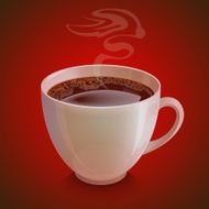 Isolated realistic white coffe cup with vapor on dark red