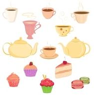 Collection of teacups teapots and sweets