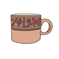 Mosiac Pattern Coffee Cup with Stripes isolated on White