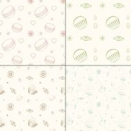 Set of four vector seamless patterns with desserts and sweets