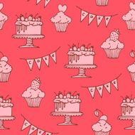 Cake and cupkace hand drawn seamless pattern
