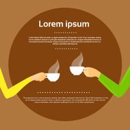 Hands Hold Coffee Cup over Brown Background Copy Space N2