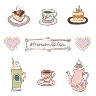 hand sketch afternoon tea cake cold drink