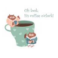 Cute owl with coffee mug