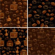 Set of seamless patterns with handdrawn coffee cups beans grinder