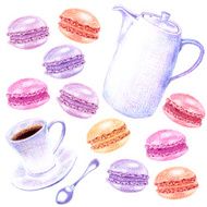 Hand drawn french dessert and coffee set