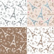 Paris hand drawn seamless patterns set N2