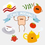 Good morning card with cartoon food characters