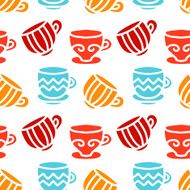 Seamless pattern with silhouettes tea coffee cups N4