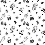 Hipster vintage ink seamless pattern With different things people heads