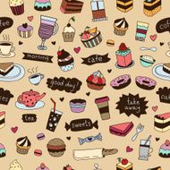 Cute hand drawn food and cafe seamless pattern