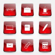 Office Work Square Vector Red Icon Design Set N12