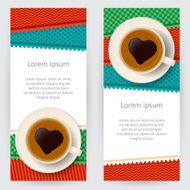 Backgrounds with coffee cups and colorful patterned patches