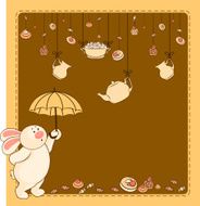 Vintage background with sweet cakes and bunny Vector