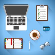 Top view on business workplace