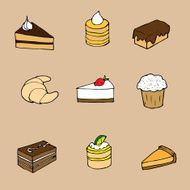 Hand drawn vector illustration set sweet cakes