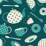 Seamless pattern of tea set and donuts